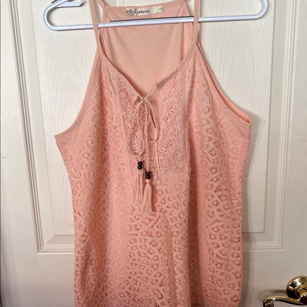 Laffaire Coral Lace Casual Lined Spaghetti Straps Tank Top with tassels Large